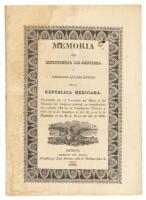 Memoria del Ministerio de Justicia y Negocios Eclesi&aacute;sticos de la Rep&uacute;blica Mexicana. Presentada por el Secretario del Ramo a las C&aacute;maras del Congreso general, en cumplimiento del art&iacute;culo 120 de la Constituci&oacute;n Federal, y le&iacute;da en la de Senadores el d&iacute;a 