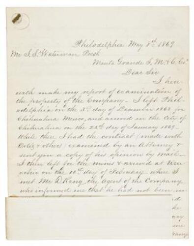 Manuscript report Capt. J. Lawson to the President of the Manta Grande Silver Mining and Commercial Co.