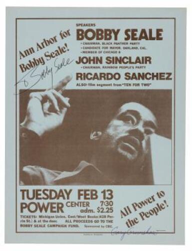Movement flyer signed by Bobby Seale and artist Gary Grimshaw