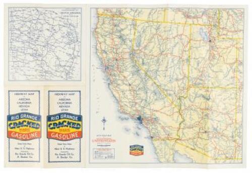Highway Map of Arizona, California, Nevada, Utah: Rio Grande Cracked Magic for your Motor Gasoline: Detail strip maps of main U.S. highways. Presented by Rio Grande Oil Co. A Sinclair Co.