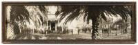 Panorama photograph of the Palo Alto Military Academy, Manzanita Hall, with numerous cadets standing and sitting in front