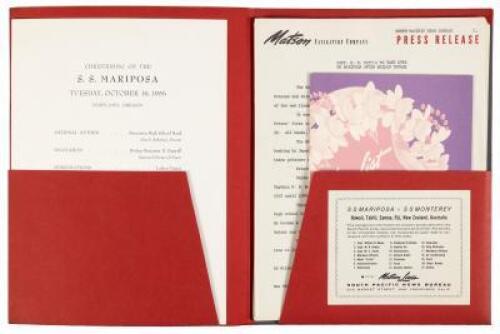 Press folder for the christening of the Matson Navigation Company ship the S.S. Mariposa