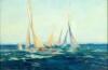 Oil painting on board of sailboats rounding a buoy - 3