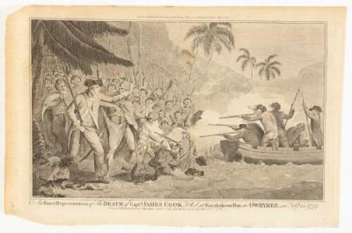 An Exact Representation of the Death of Captn. James Cook, F.R.S. at Karakakooa Bay in Owhyhee, on Feby. 14, 1779