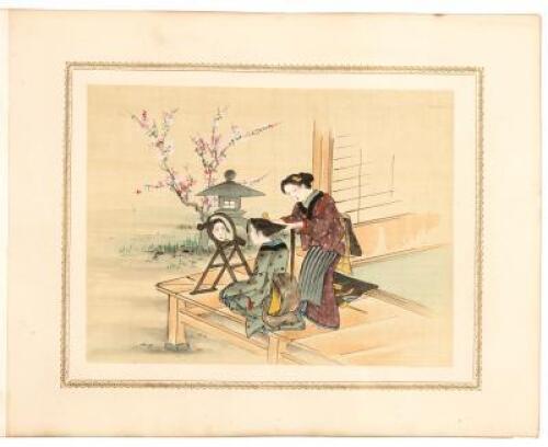 Album with 62 original paintings on silk, featuring pastoral scenes, artisanal crafts, occupations, etc.
