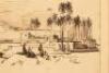 Original sepia ink drawing by Edward Lear - Egyptian vignette amid pyramids - 5