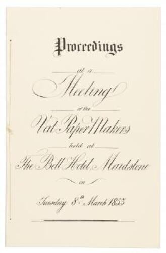Proceedings at a Meeting of the Vat Papermakers held at The Bell Hotel, Maidstone on Tuesday 8th March 1853
