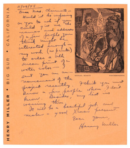 Letter from Henry Miller