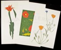 Eight linoleum block botanical prints