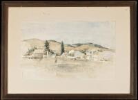 Original watercolor painting of a small Western town