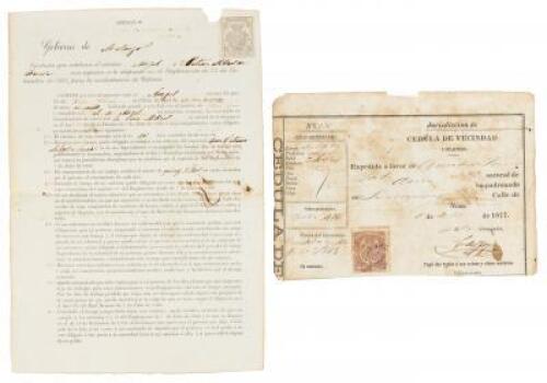 Contract for a Chinese indentured servant in Cuba, with his cédula (i.d.)