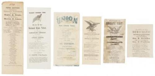 Six ballot tickets from California locales in the 1860 and 1864 elections