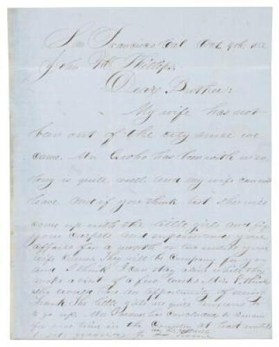 Letter from a resident of San Francisco, to his brother in Placerville, about sending his wife and children to visit, and other matters