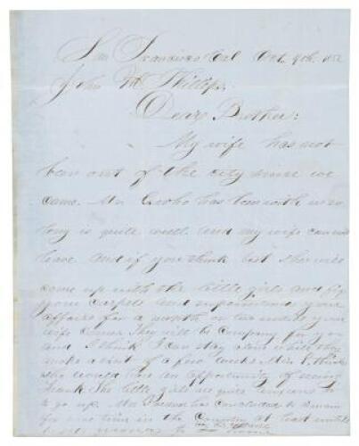 Letter from a resident of San Francisco, to his brother in Placerville, about sending his wife and children to visit, and other matters