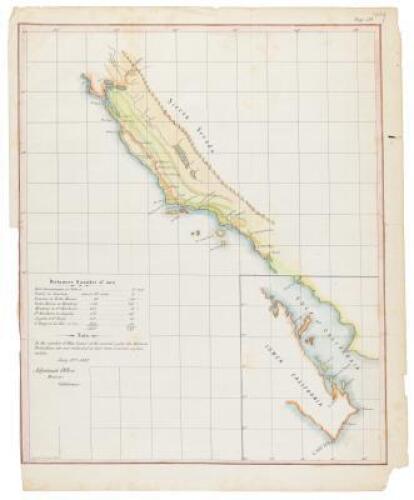 [Untitled map of California from Bodega Bay to San Diego, with inset of lower tip of Baja California and the Gulf of California]