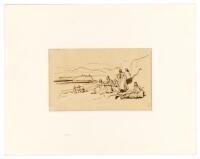 Original sepia ink drawing by Edward Lear - Egyptian vignette