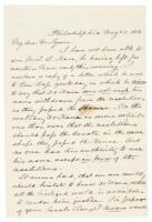 Letter by Philadelphia newspaper publisher supporting congressional honors for Arctic explorer Elisha Kent Kane