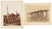 Two Photographs of Railroad Trestle Bridge Construction, Chicago and Northwestern Railway