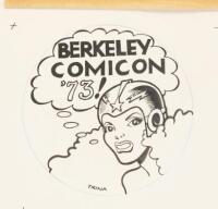 Original Trina Robbins Art for Berkeley Comic Con 1973 Admission Sticker