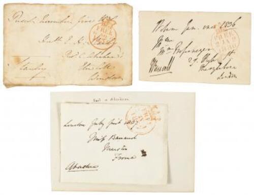 Three panels from addressed envelopes signed by Prime Ministers