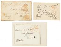 Three panels from addressed envelopes signed by Prime Ministers