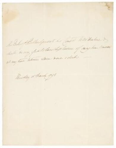 Holograph note by Prime Minister William Cavendish-Bentinck, 3rd Duke of Portland