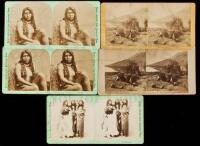 Five stereoviews, three of Indians, two of Indian baskets