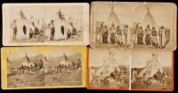 Four stereoviews of Plains Indians, Tipi's etc.