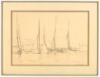 Graphite on paper drawing of two-person sailboats rounding a buoy