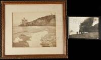 Two photographs of Cliff House - one during the 1907 fire