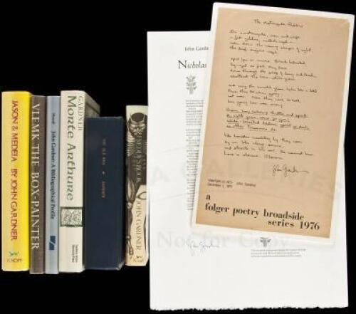 Six volumes by John Gardner - All signed, plus two broadsides, one signed