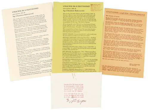 LouJon Press ephemera for works by Bukowski and Henry Miller