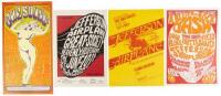 Four posters for concerts at the Fillmore Auditorium featuring performances by the Jefferson Airplane and other bands