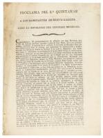 Proclama del Sr. Quintanar a los Habitantes de Nueva Galicia Sobre la Separacion del Congreso Mexicana (caption title)