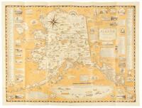 A Pictorial Map of Alaska the 49th State. In Aleut "Alaska" means "Great Country" - Population in 1958 about 215,000