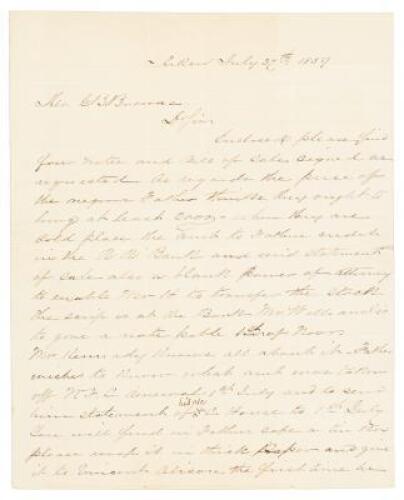 Letter detailing the value of slaves who were to be sold