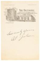 Stationery autographed by Al Jolson