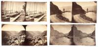 Four original unmounted stereoview albumen photographs by Alfred A. Hart of construction of the Central Pacific Railroad, each with double image