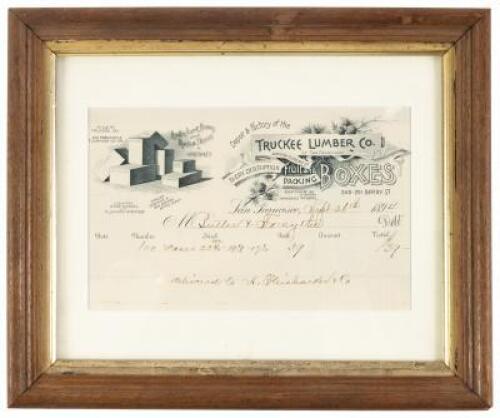 Framed receipt from Truckee Lumber Co. dated Sept. 26th 1894