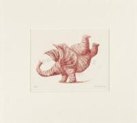 Pink Elephant in Handstand - Original Signed Etching