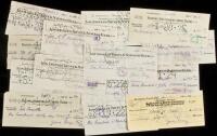 Fifteen checks, signed, from Zane Grey to various individuals