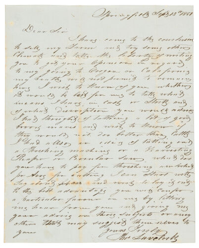 Letter to the Donner Party survivor and San Jose pioneer James F. Reed