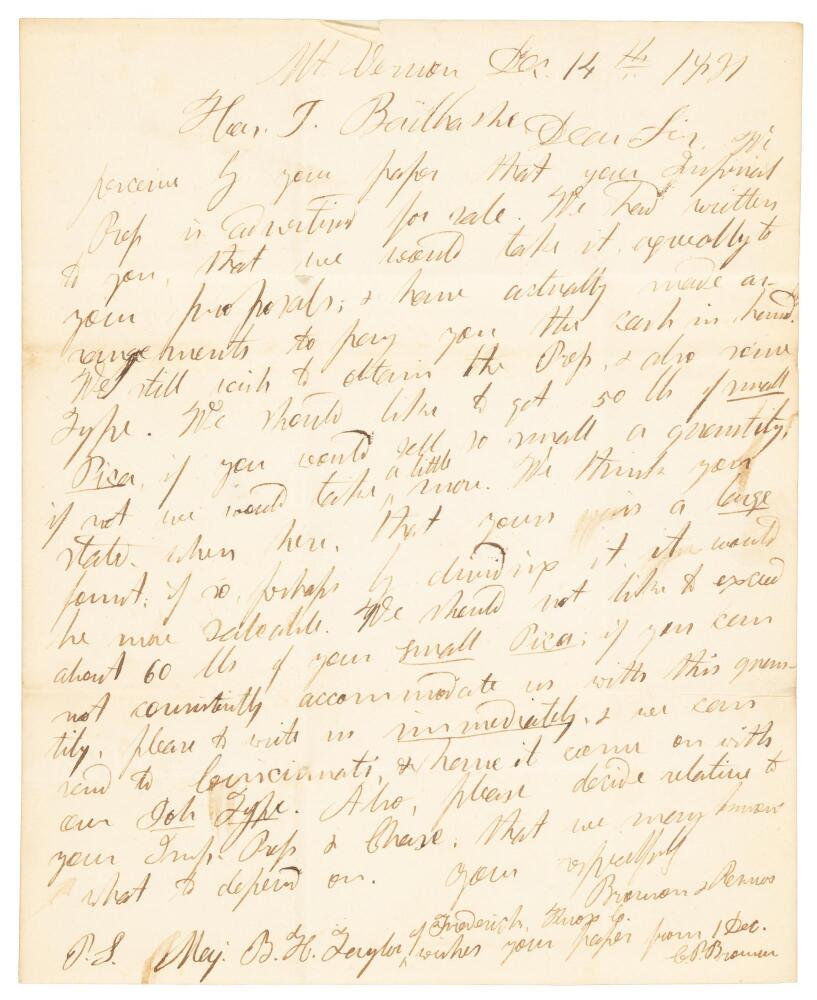 WITHDRAWN - Letter from the early Ohio printer who inspired Edgar Allan ...