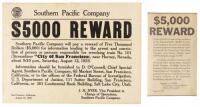 Poster from the Southern Pacific Company offering a $5,000 reward for information about the wrecking of the Streamliner "City of San Francisco" near Harney, Nevada