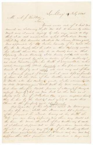 Letter by a woman who owned a large Mississippi slave plantation, asserting her legal rights