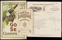 Advertising sign, price list, and invoice from the Urbana Wine Company