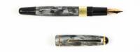 No. 42 Mottled Silver Celluloid Fountain Pen with Black Pinstripes, Period Box, Spanish Production, 1950s