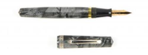 Doric Fountain Pen, Marbled Silver and Black Celluloid, c. 1930
