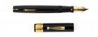 Monarch Black Celluloid Lever-Filler Fountain Pen, Wide Gold-Filled Band, Huge Nib, 1920s