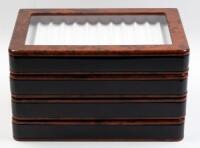 Mottled Brown Wood Glass-Top Pen Storage and Display Boxes: Lot of Four